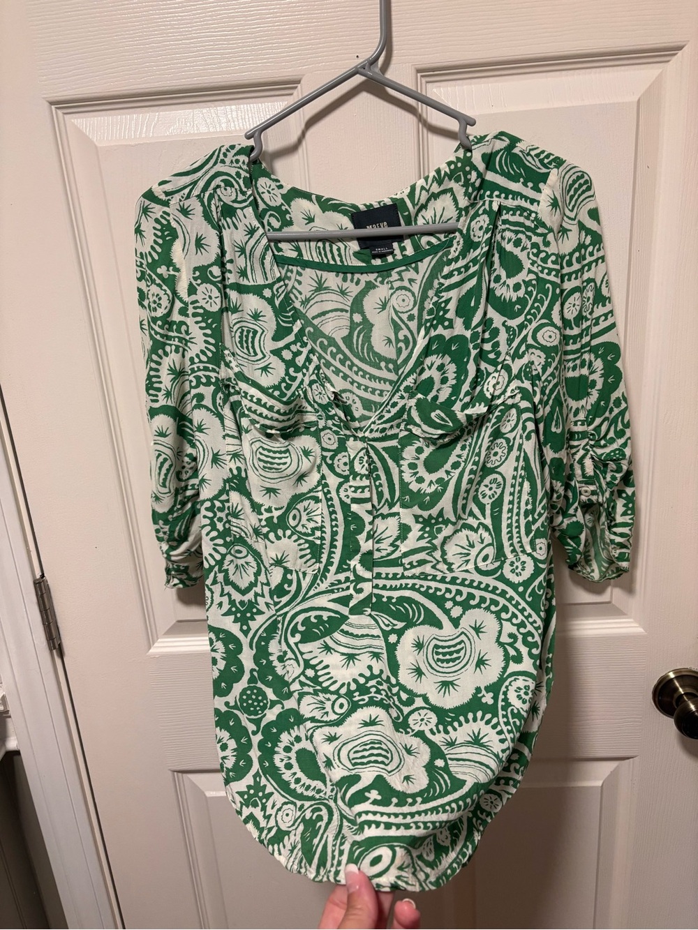 Anthropologie Maeve Green & White Paisley Print Blouse – Size Small - Picture 2 of 10